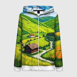 Толстовка на молнии женская Русская душа и поле, цвет: 3D-белый