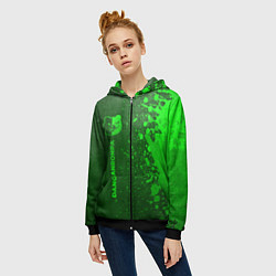 Толстовка на молнии женская Danganronpa - green gradient по-вертикали, цвет: 3D-черный — фото 2