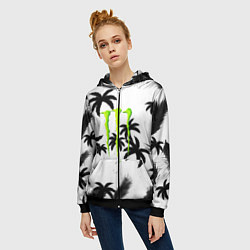 Толстовка на молнии женская Monster energy пальмы, цвет: 3D-черный — фото 2