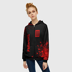 Толстовка на молнии женская Paramore - red gradient вертикально, цвет: 3D-черный — фото 2