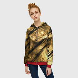 Толстовка на молнии женская Золото с черной текстурой, цвет: 3D-красный — фото 2