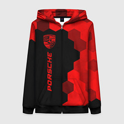 Толстовка на молнии женская Porsche - red gradient по-вертикали, цвет: 3D-черный