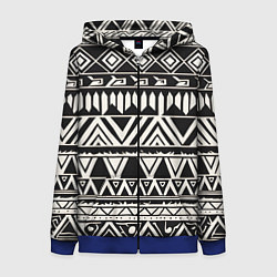 Толстовка на молнии женская Черно белый орнамент в этническом стиле, цвет: 3D-синий