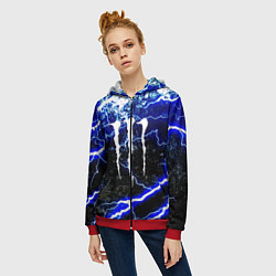 Толстовка на молнии женская Monster storm energy, цвет: 3D-красный — фото 2