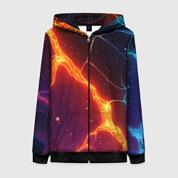 Толстовка на молнии женская Сине-оранжевые молнии текстура, цвет: 3D-черный