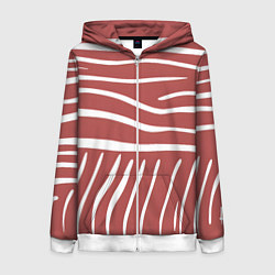 Толстовка на молнии женская Полоски красной зебры, цвет: 3D-белый