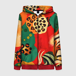 Толстовка на молнии женская Анималистичный африканский паттерн, цвет: 3D-красный