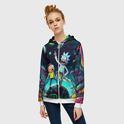 Толстовка на молнии женская Рик и Морти на планете сказочных грибов, цвет: 3D-белый — фото 2