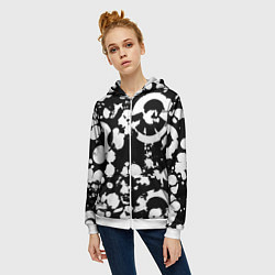 Толстовка на молнии женская Модная чб абстракция - нейроарт, цвет: 3D-белый — фото 2