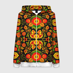 Толстовка на молнии женская Русская хохломская роспись, цвет: 3D-белый
