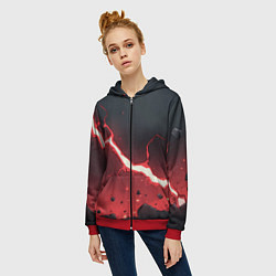 Толстовка на молнии женская Красная молния на черной текстуре, цвет: 3D-красный — фото 2