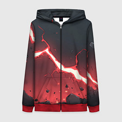 Толстовка на молнии женская Красная молния на черной текстуре, цвет: 3D-красный