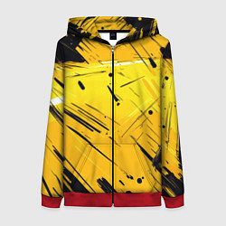 Толстовка на молнии женская Желтая краска на черном фоне, цвет: 3D-красный