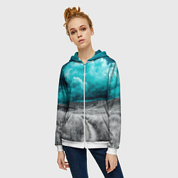 Толстовка на молнии женская Монохромное поле и сине-зеленое небо - природный п, цвет: 3D-белый — фото 2