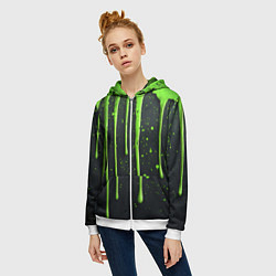 Толстовка на молнии женская Зеленая краска стекающая на черном фоне, цвет: 3D-белый — фото 2