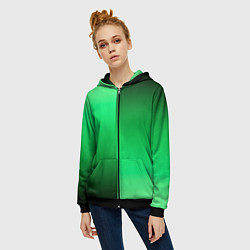 Толстовка на молнии женская Чёрно-зелёный градиент пополам, цвет: 3D-черный — фото 2