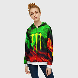 Толстовка на молнии женская Monster energy огонь лого, цвет: 3D-белый — фото 2
