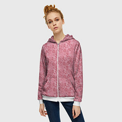 Толстовка на молнии женская Красно белый деревенский узор ретро, цвет: 3D-белый — фото 2