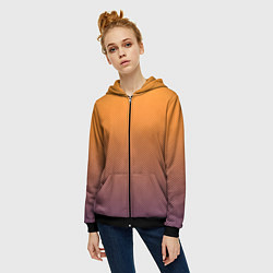 Толстовка на молнии женская Градиент оранжевый в фиолетовый мелкий ромбик, цвет: 3D-черный — фото 2