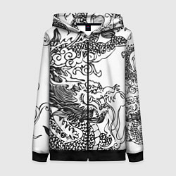 Женская толстовка на молнии Татуировка дракона на белом