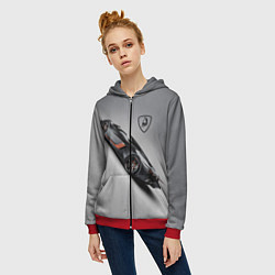 Толстовка на молнии женская Lamborghini - racing car, цвет: 3D-красный — фото 2