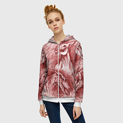 Толстовка на молнии женская Черепа лошадей - эскиз, цвет: 3D-белый — фото 2