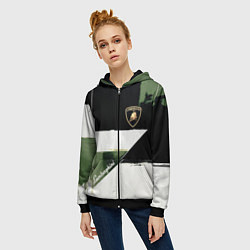 Толстовка на молнии женская Ламборджини логотип, цвет: 3D-черный — фото 2