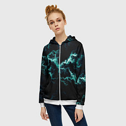 Толстовка на молнии женская Lightning light blue glow, цвет: 3D-белый — фото 2