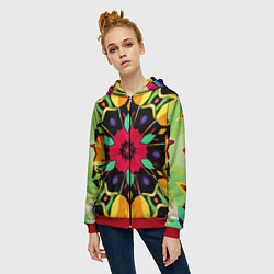 Толстовка на молнии женская Салатовый калейдоскоп, цвет: 3D-красный — фото 2