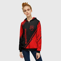 Толстовка на молнии женская The Neighbourhood - red gradient вертикально, цвет: 3D-черный — фото 2