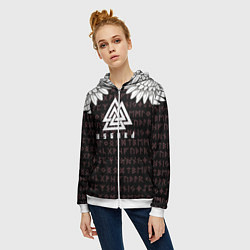 Толстовка на молнии женская Асгард на фоне рун и валькнут, цвет: 3D-белый — фото 2