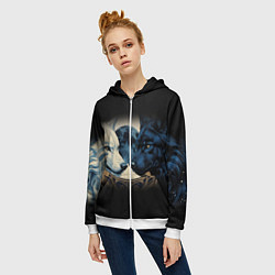 Толстовка на молнии женская Инь янь волк и волчица с луной, цвет: 3D-белый — фото 2