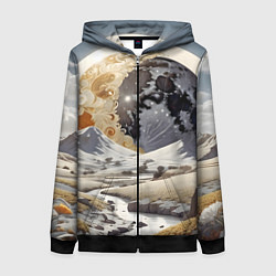 Толстовка на молнии женская Река и планеты, цвет: 3D-черный