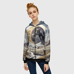 Толстовка на молнии женская Река и планеты, цвет: 3D-черный — фото 2