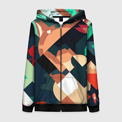 Толстовка на молнии женская Сине-бежевый абстракция, цвет: 3D-черный