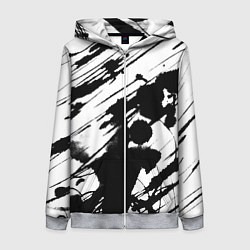Толстовка на молнии женская Брызги и штрихи черной краски, цвет: 3D-меланж