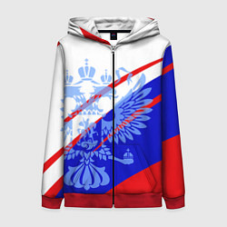 Женская толстовка на молнии Герб на фоне цветов флага бело-сине-красный