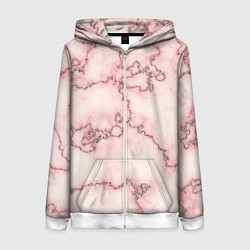 Толстовка на молнии женская Розовая абстракция с мраморной текстурой и блеском, цвет: 3D-белый