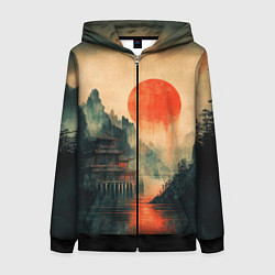 Толстовка на молнии женская Старый Японский монастырь, цвет: 3D-черный