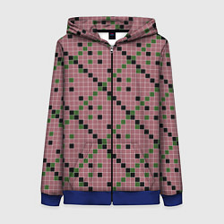 Женская толстовка на молнии Коричневая с черным и зеленым плитка