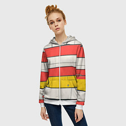 Толстовка на молнии женская Красные полоски, цвет: 3D-белый — фото 2