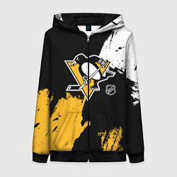 Толстовка на молнии женская Питтсбург Пингвинз - брызги, цвет: 3D-черный