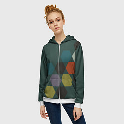 Толстовка на молнии женская Кластер зеленая ночь, цвет: 3D-белый — фото 2