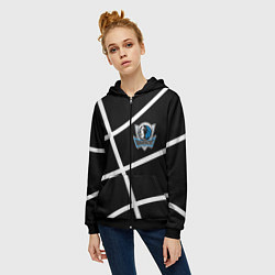 Толстовка на молнии женская Даллас Маверикс - текстура черного мяча, цвет: 3D-черный — фото 2