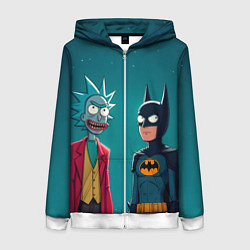Толстовка на молнии женская Рик в образе Джокера и Бэтмен, цвет: 3D-белый