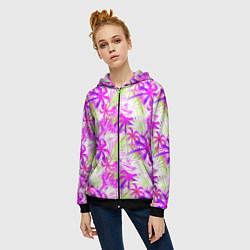 Толстовка на молнии женская Palm tree pink, цвет: 3D-черный — фото 2