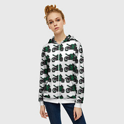 Толстовка на молнии женская Motorbike dark green, цвет: 3D-белый — фото 2