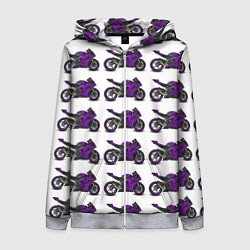 Толстовка на молнии женская Motorcycle purple, цвет: 3D-меланж