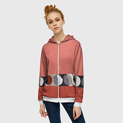Толстовка на молнии женская Луна Малевича розовый томат, цвет: 3D-белый — фото 2