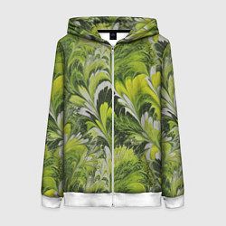 Женская толстовка на молнии Мраморный абстрактный паттерн - зеленые и желтые о